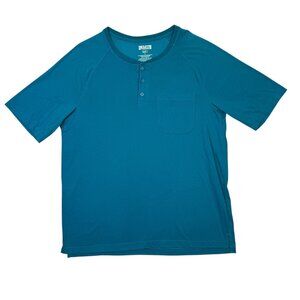 Duluth Trading Longtail T Shirt Henley Mens Large L Teal Relaxed Fit Pocket